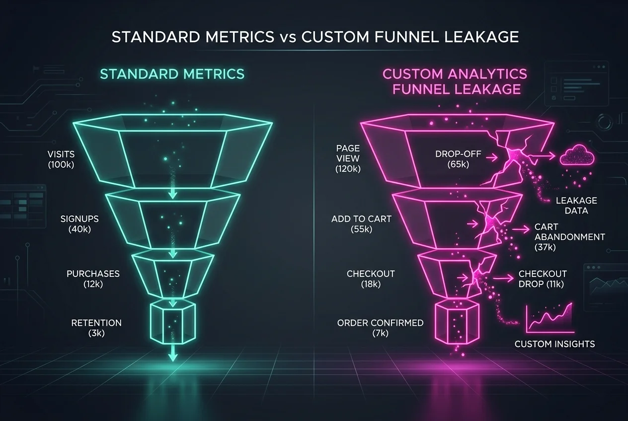 Standard Funnel vs Custom Funnel Leakage Diagram